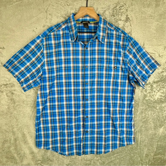 Marmot Shirt Mens XL Blue Plaid Nylon‎ Outdoor Hiking Camp Workwear Logo - Picture 2 of 16